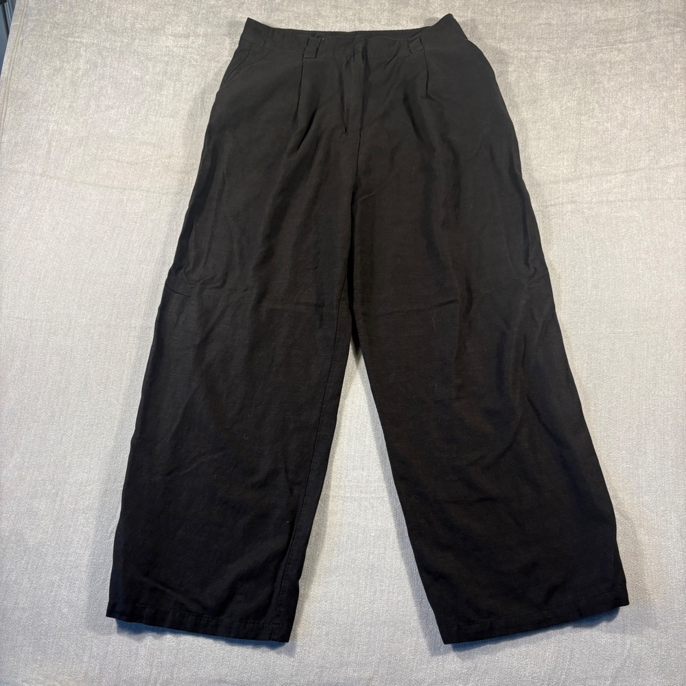 Lioness Black Linen Blend Wide Leg High Waisted Trousers Pants Womens Medium